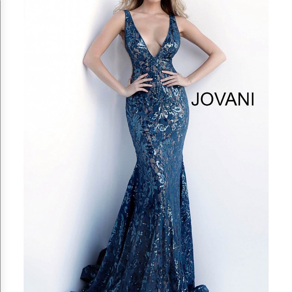 Blue sequin mermaid prom dress open back